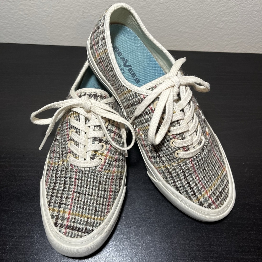 Seavees by J. Crew Legend Wool Sneakers Women's 8 Houndstooth Lace Up Plaid Y2K